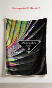 Prada Holographic Neon Swirl Print Black Background Flannel Throw Blanket IMG_2734